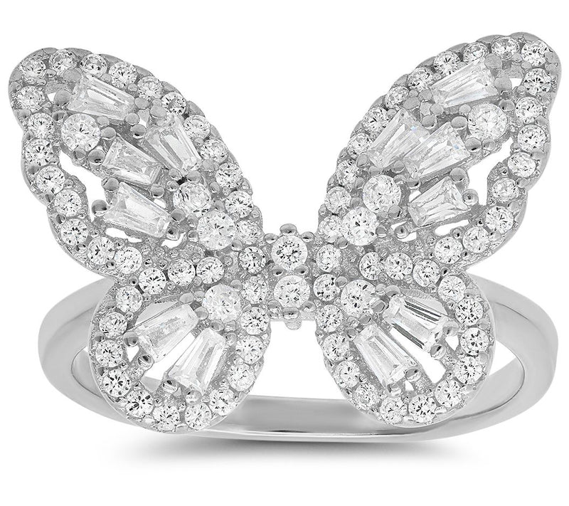 Sterling Silver Pave  Butterfly Cocktail Ring — View 5