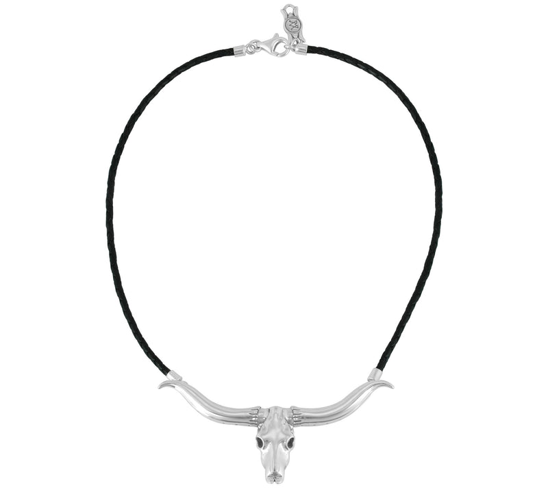 American West Sterling Silver Longhorn LeatherNecklace — View 8