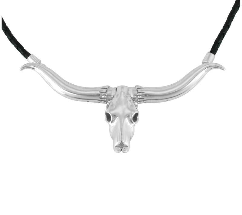 American West Sterling Silver Longhorn LeatherNecklace — View 2