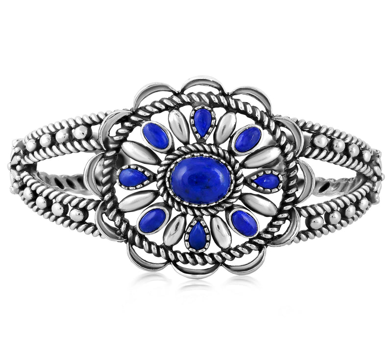 American West Sterling Silver Oval Gemstone Rope Cuff — Main view
