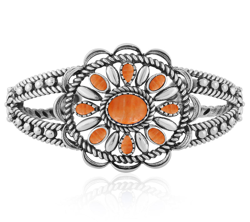 American West Sterling Silver Oval Gemstone Rope Cuff — View 8