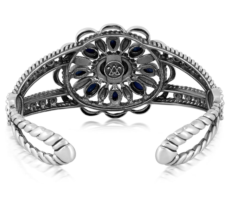 American West Sterling Silver Oval Gemstone Rope Cuff — View 3