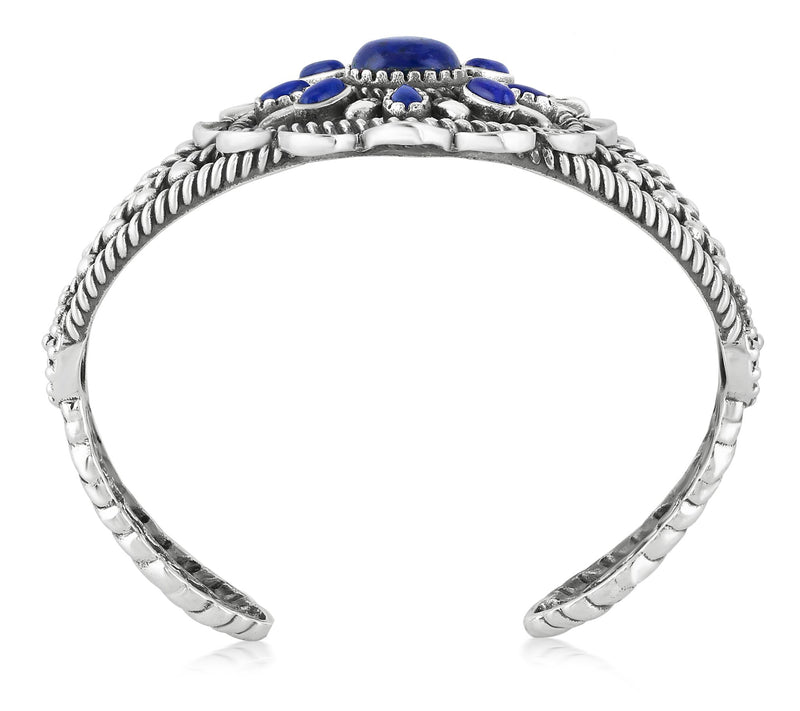 American West Sterling Silver Oval Gemstone Rope Cuff — View 4