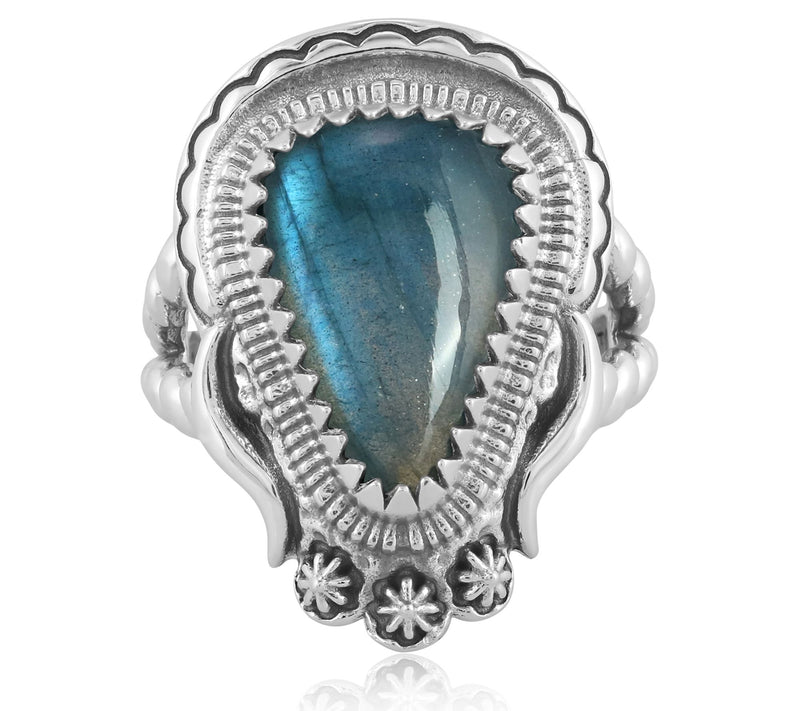 American West Sterling Silver Gemstone Split Shank Rope Ring — View 2
