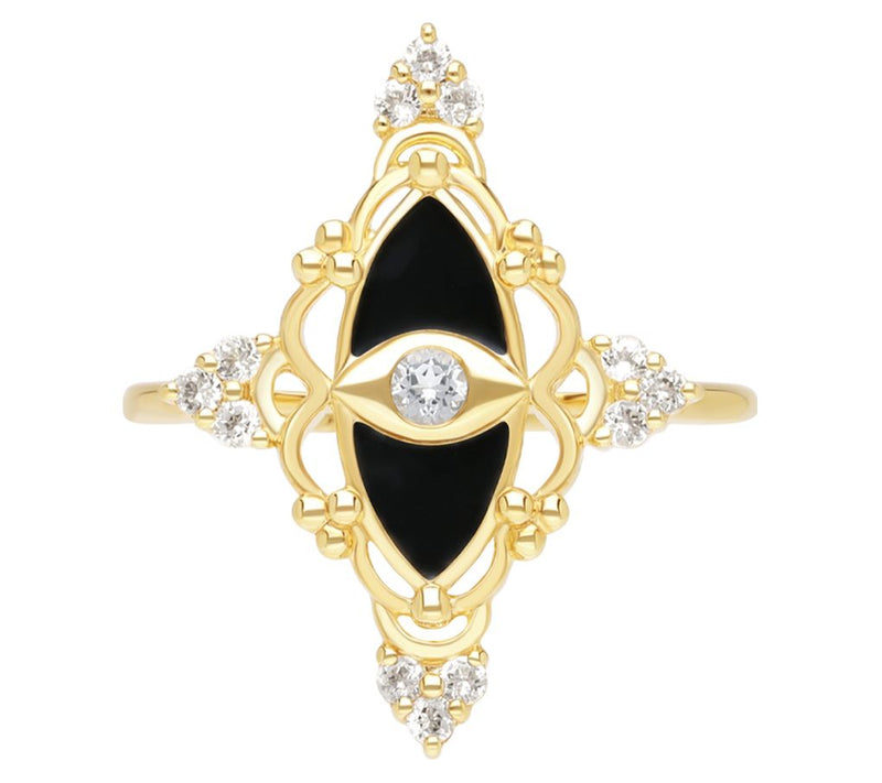 Goddaughters 14K Gold Clad White Topaz Evil Eye Ring — Main view