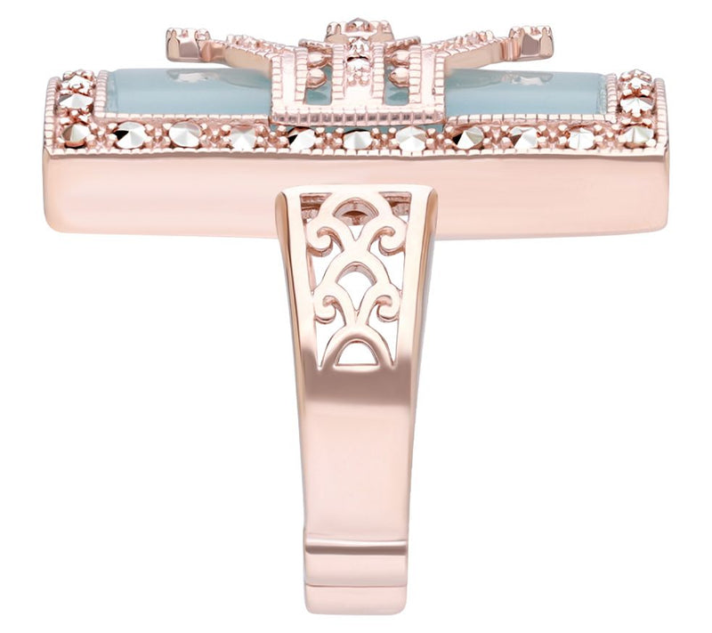 Dallas Prince 14K Rose Clad Chalcedony & Marcasite Ring — View 3