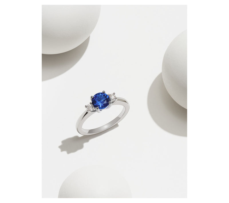 LuxLab Created Sapphire & Lab Grown Diamond Rin g, Sterling — View 3