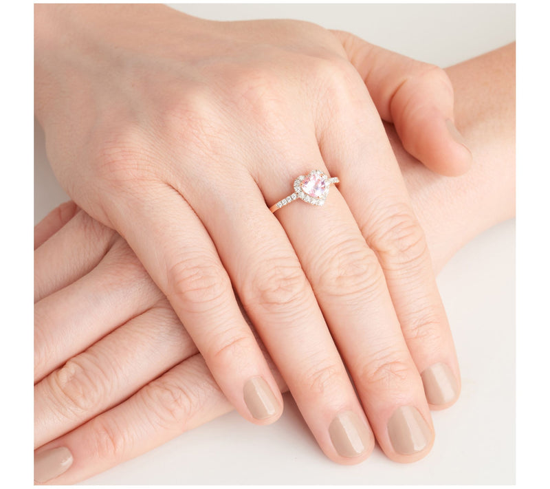 LuxLab Created Pink Sapphire & Diamond Heart Ri ng, 14K Plated — View 3