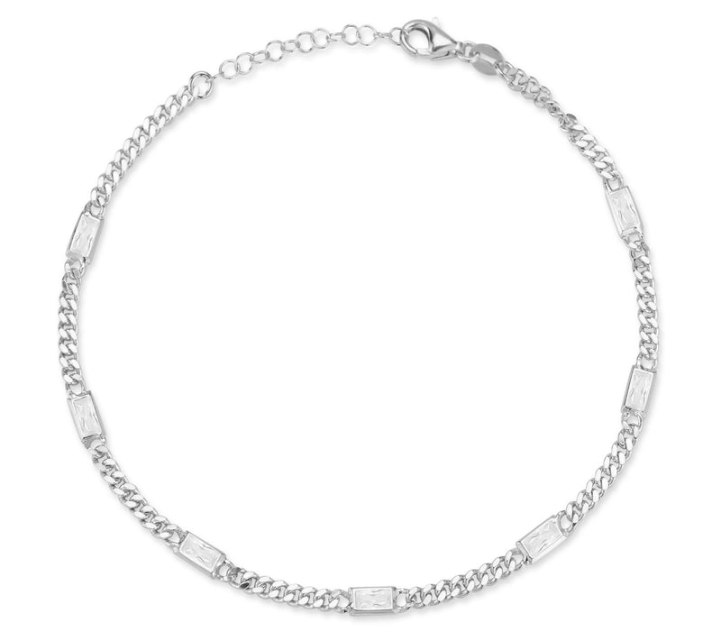 Sterlina Silver Baguette Cut C urb Ankle Brace let, Sterling — View 10