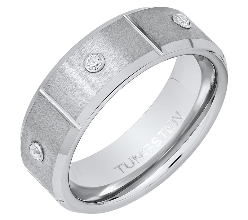 Steel By Design Men's Cubic Zirconia Tungsten Band Ring — View 2