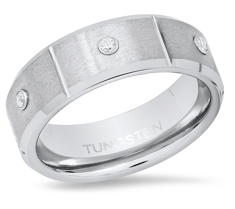 Steel By Design Men's Cubic Zirconia Tungsten Band Ring — Main view
