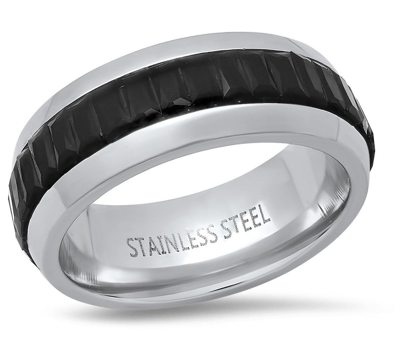 Steel By Design Men's Cubic Zirconia Baguette Band Ring — View 3