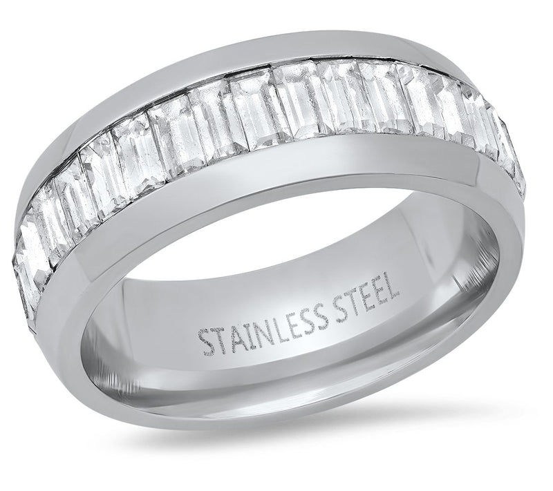Steel By Design Men's Cubic Zirconia Baguette Band Ring — View 5
