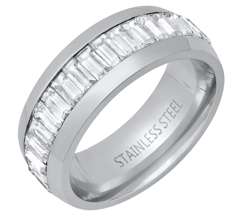 Steel By Design Men's Cubic Zirconia Baguette Band Ring — View 6