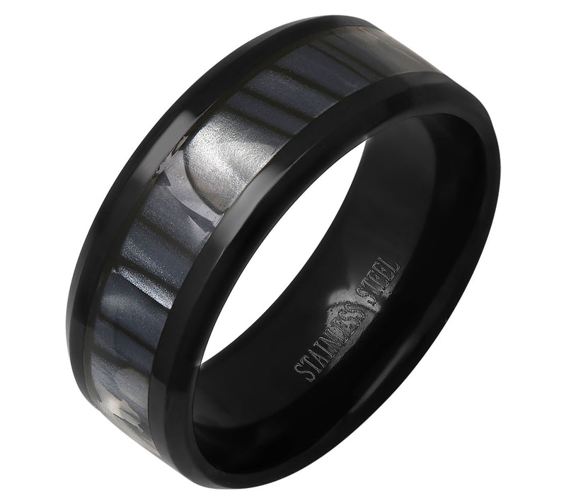 Steel By Design Men's Black IP & White Carbon Fiber Band Ring — View 2