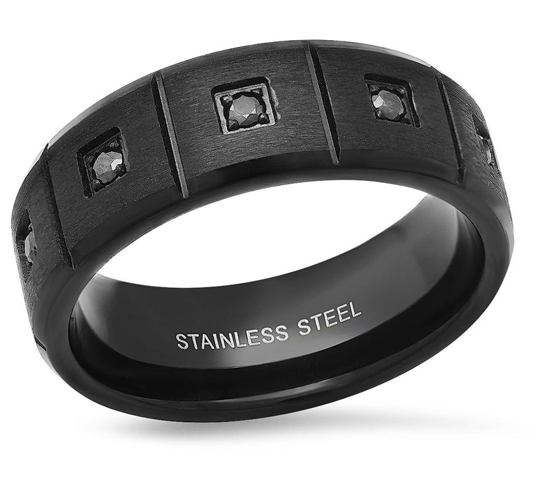 Steel By Design Men's Square Station Cubic Zirconia Band Ring — View 3
