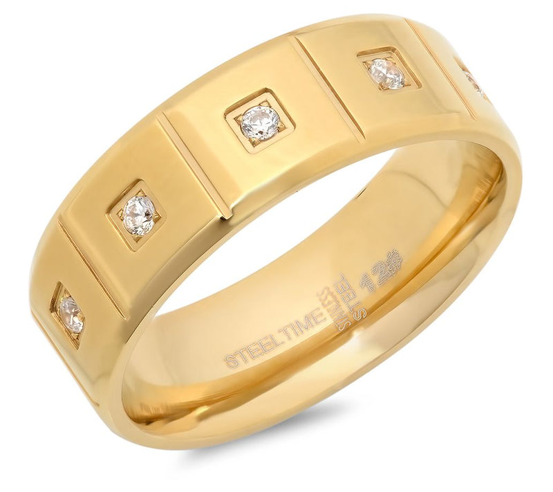 Steel By Design Men's Square Station Cubic Zirconia Band Ring — View 7
