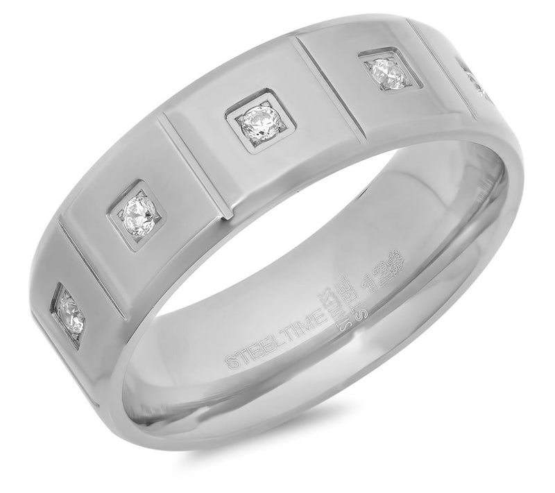 Steel By Design Men's Square Station Cubic Zirconia Band Ring — View 5