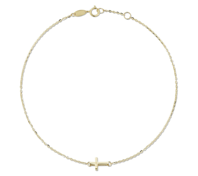 Luminosa Gold Cross Ankle Bracelet, 14K — View 6