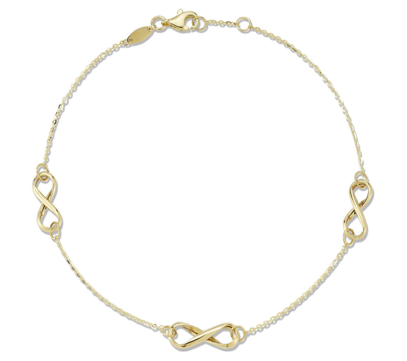 Luminosa Gold Triple Infinity Sign Ankle Bracelet, 14K — View 6