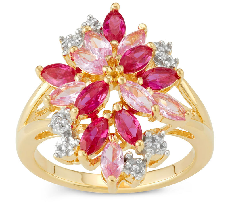 Affinity Gems Created Sapphire & Created Ruby Ring, 18K Plated — Main view