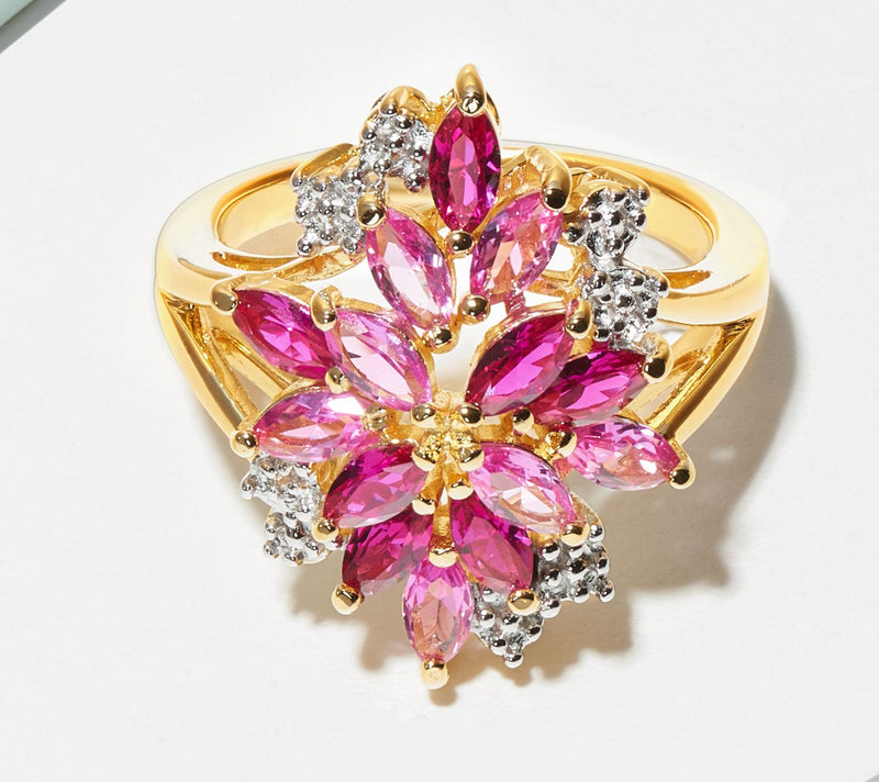 Affinity Gems Created Sapphire & Created Ruby Ring, 18K Plated — View 5