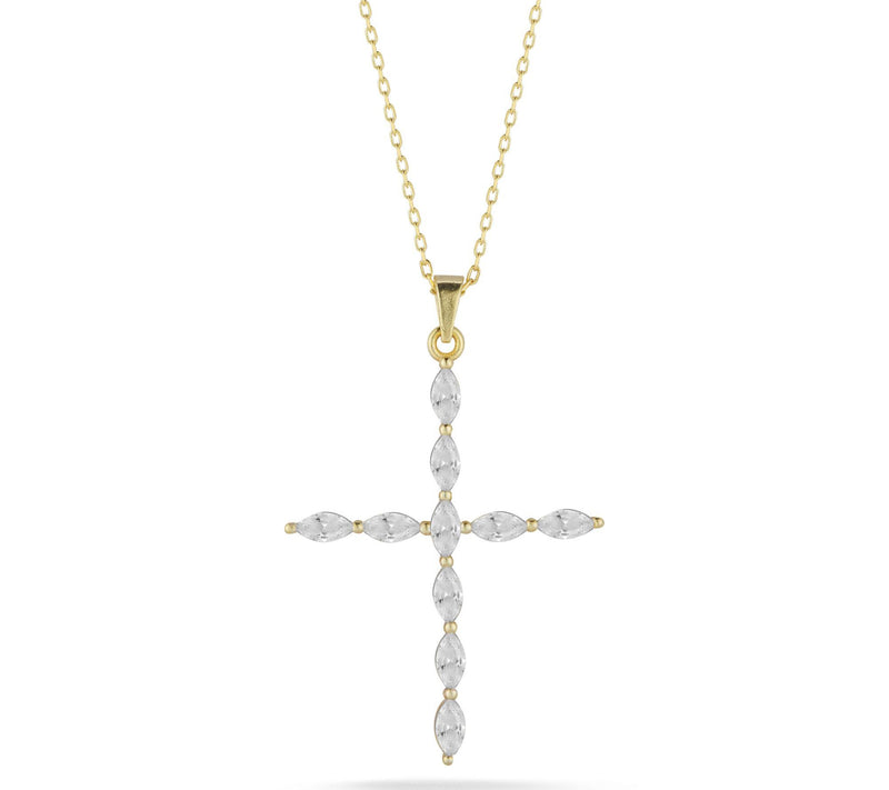 Sterlina Silver Marquise CZ Cross Pendant w/ Chin, Sterling — View 5