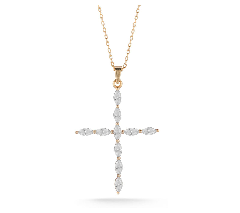 Sterlina Silver Marquise CZ Cross Pendant w/ Chin, Sterling — View 3