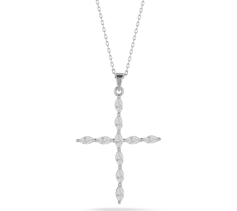Sterlina Silver Marquise CZ Cross Pendant w/ Chin, Sterling — View 9
