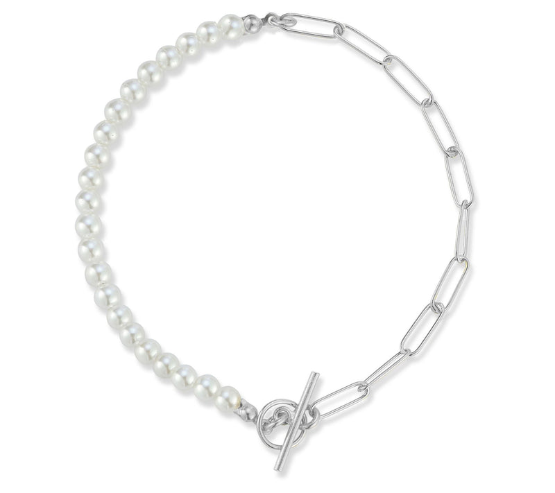 Sterlina Silver Cultured Pearl & Paperclip Bracelet, Sterling — View 9