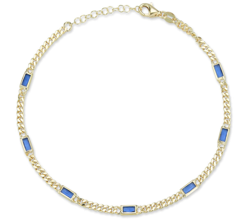 Sterlina Silver Baguette Curb Link Ankle Bracelet, 14K Plated — View 10