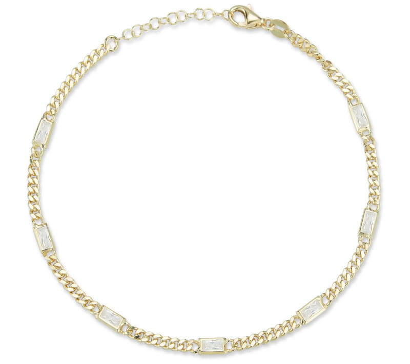 Sterlina Silver Baguette Curb Link Ankle Bracelet, 14K Plated — View 11