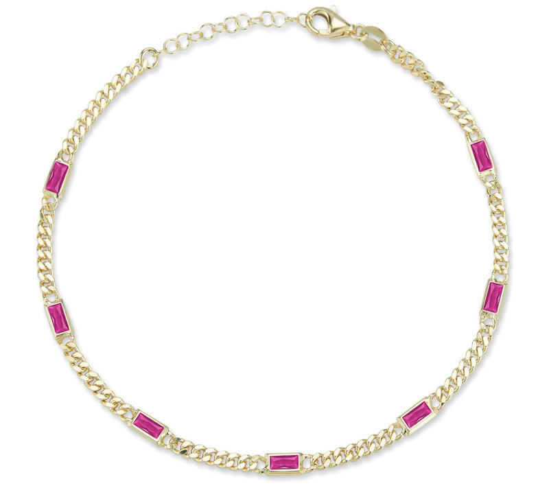 Sterlina Silver Baguette Curb Link Ankle Bracelet, 14K Plated — View 12