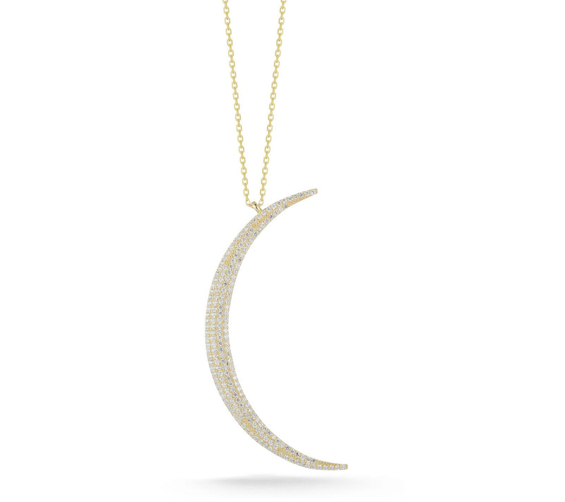 Sterlina Silver Pave Thin Moon Pendant w/ Chain, Sterling — View 7