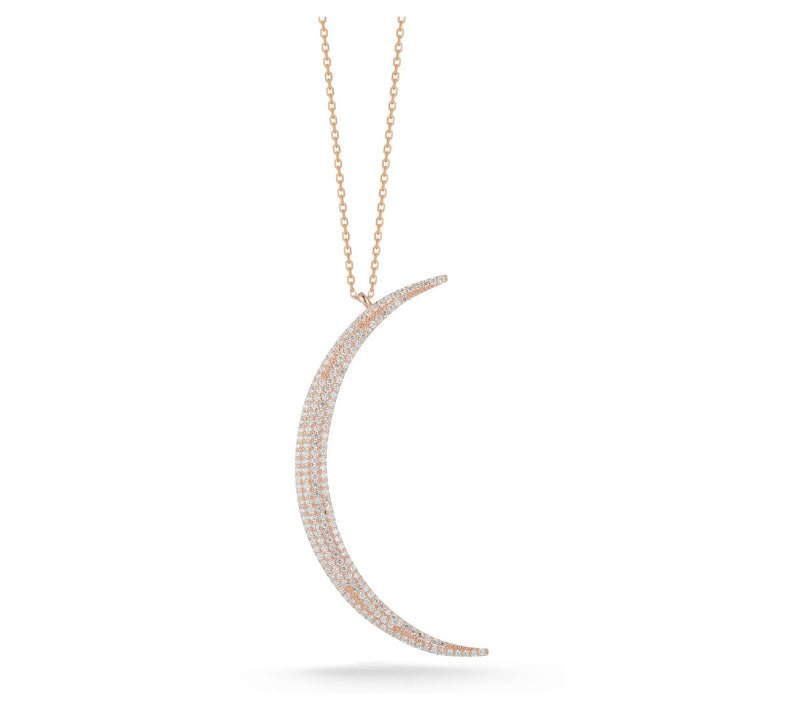 Sterlina Silver Pave Thin Moon Pendant w/ Chain, Sterling — View 3