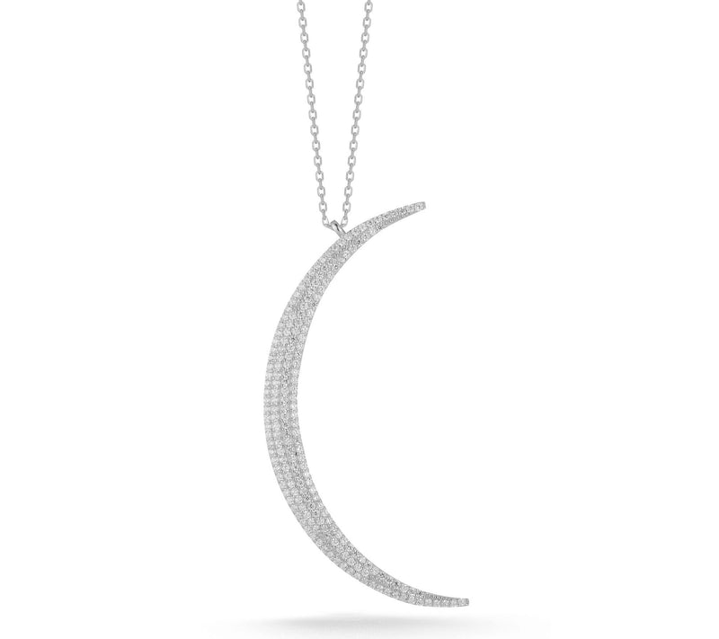 Sterlina Silver Pave Thin Moon Pendant w/ Chain, Sterling — View 11