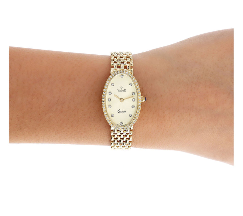 Vicence 14K Gold Oval Panther Link Watch — View 3