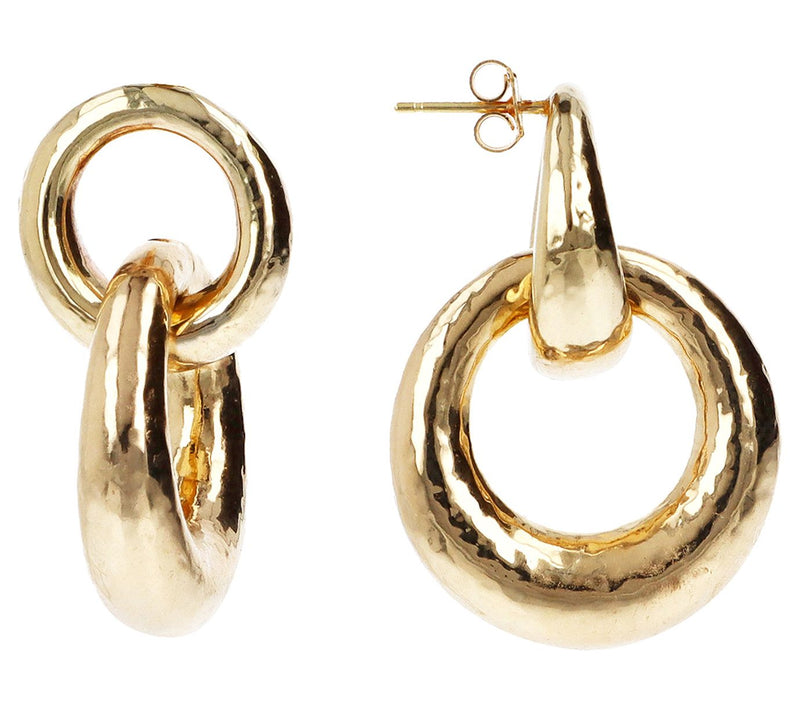 Louis Dell'Olio Bronze Hammered Double Round Link Earrings — View 2