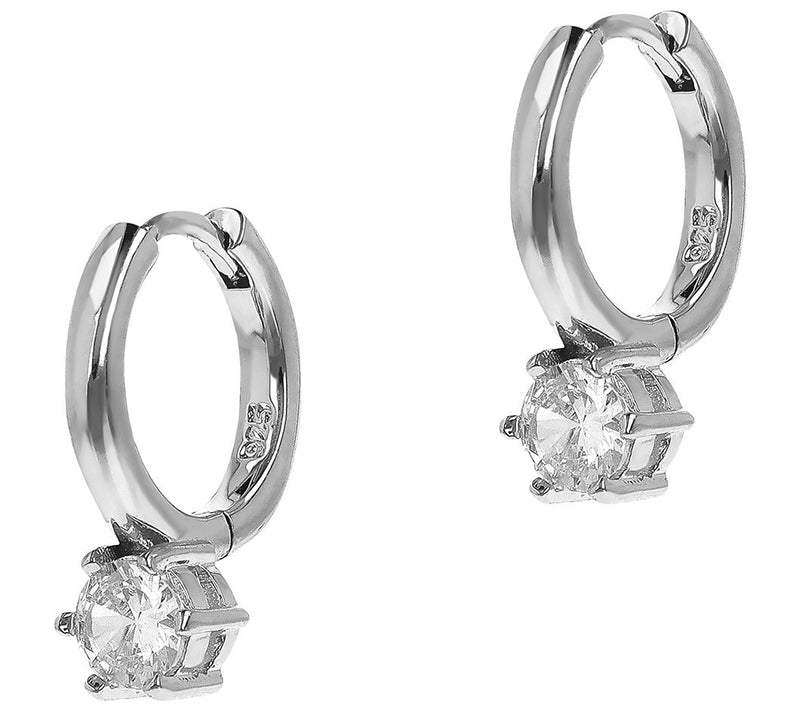 Diamonique Italia Solitaire Drop Hoop Earrings, Sterling — View 6