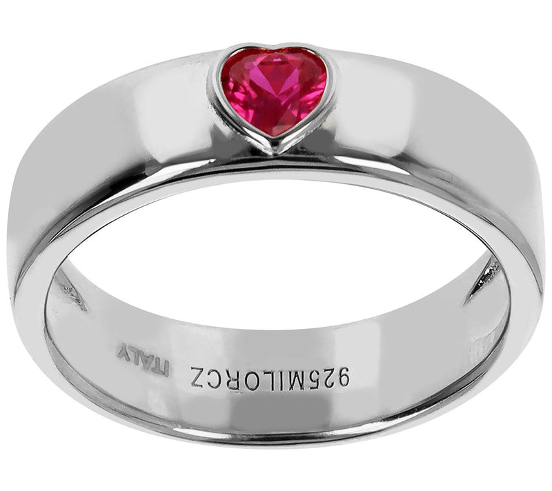 Diamonique Italia Red Heart Band Ring, SterlingSilver — View 9