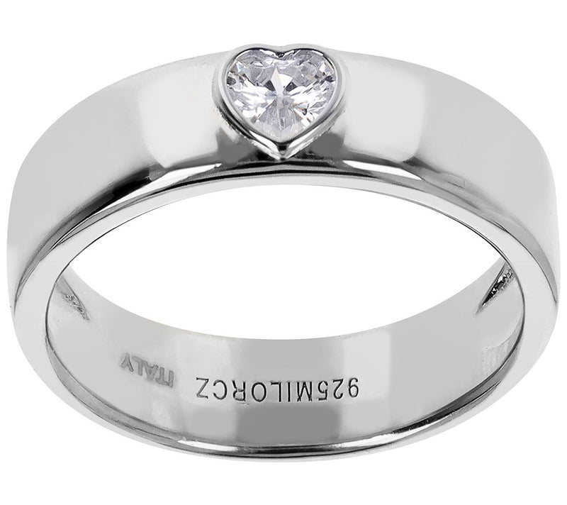 Diamonique Italia Heart Band Ring, Sterling Silver — View 8