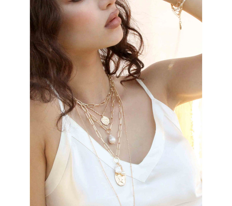 Ettika Cultured Pearl Oval Link Chain Necklace — View 10