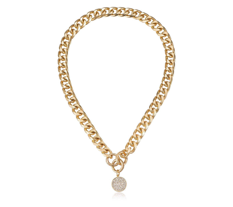 Ettika Cubic Zirconia Disc Charm Chain Necklace — Main view