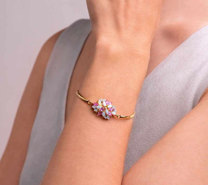 Affinity Gems Created Sapphire & Opal Bracelet, 18K Plated — View 4