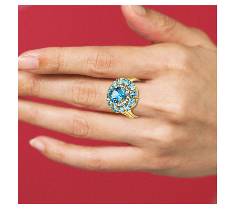 Affinity Gems Blue Topaz & Diamond Ring, 18K Gold Plated — View 4