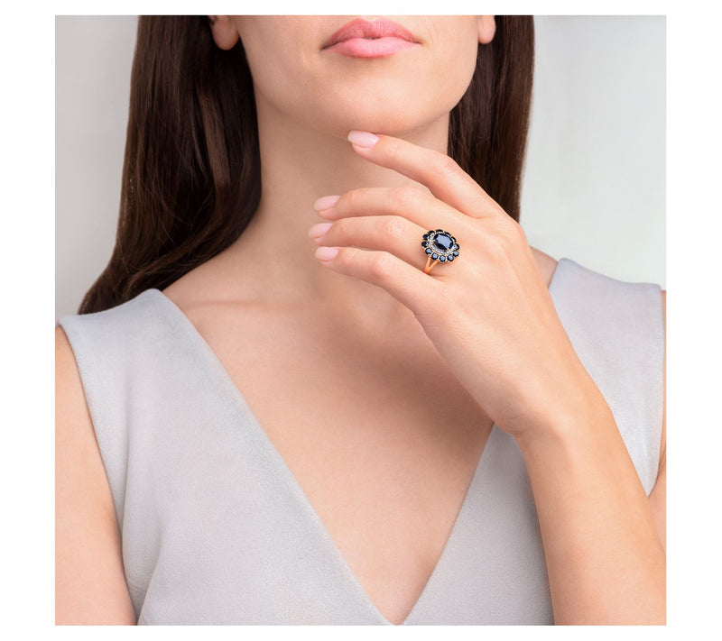 Affinity Gems Black Sapphire & Diamond Ring, 18K Gold Plated — View 4