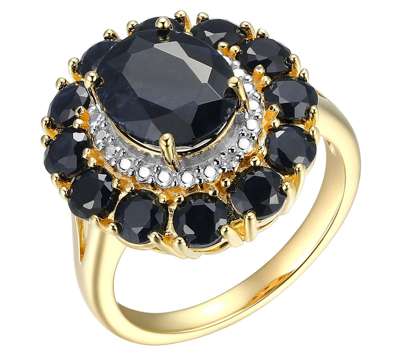 Affinity Gems Black Sapphire & Diamond Ring, 18K Gold Plated — View 3
