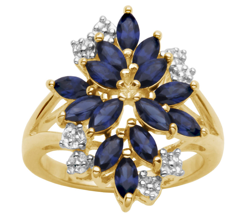 Affinity Gems Created Blue & White Sapphire Ring, 18K Plated — Main view