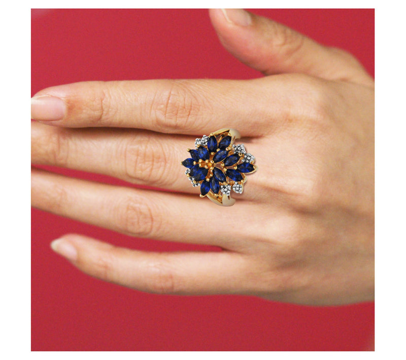 Affinity Gems Created Blue & White Sapphire Ring, 18K Plated — View 7