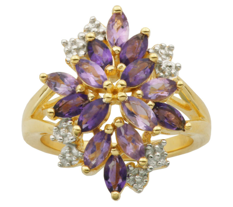 Affinity Gems Amethyst & Diamond Cluster Ring, 18K Gold Plated — View 3